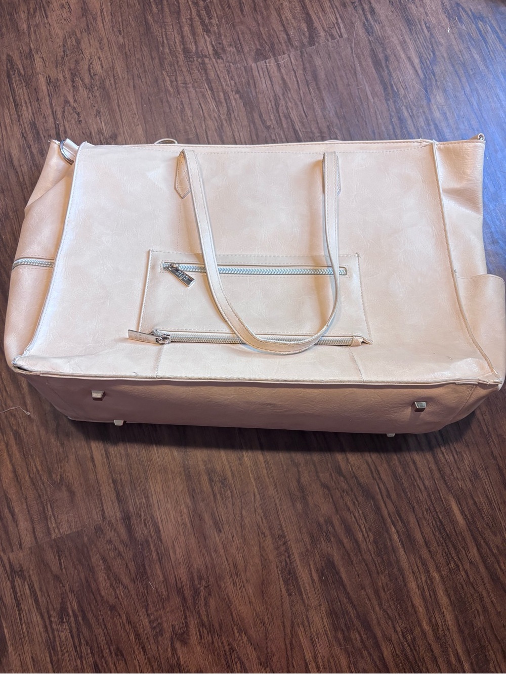 BEIS Cream Large Faux-Leather Tote with Front Zip Pocket
